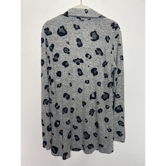 Gibson Small Cardigan Gray Leopard Print Open Front Fleece Long Sleeve Soft Cozy - Picture 11 of 11